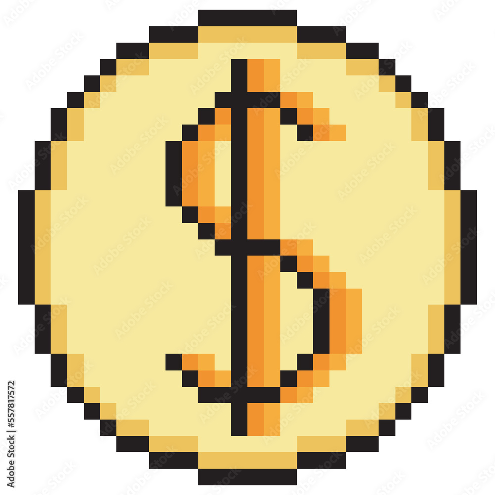 Fototapeta premium Pixel art dollar coin icon. Vector illustration