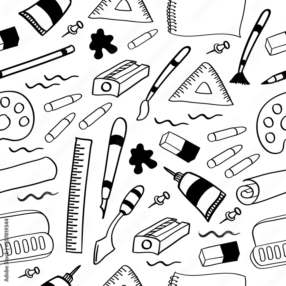 Hand drawn Artist tools icon Seamless pattern