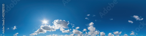 Blue sky panorama with Cirrus clouds. Seamless hdr 360 degree pano in spherical equirectangular format. Sky dome or zenith for 3D visualization  game and sky replacement for aerial drone 360 panoramas