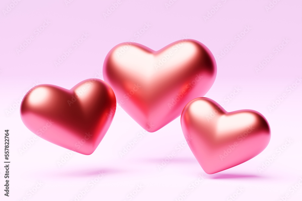 3d illustration, pink colorful heart shape on  pink background. Suitable for Valentine's Day and Mother's Day decoration. Toy collection