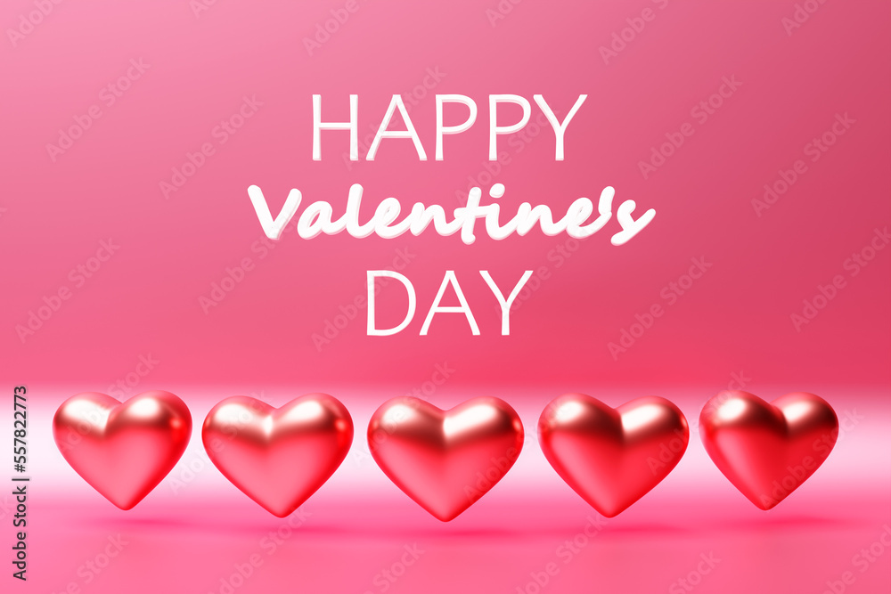 3d illustration realistic colorful red and pink romantic valentine hearts background floating with Happy Valentines Day Greetings.