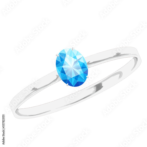 青い指輪のジュエリー　オーバルブリリアントカットのイラスト