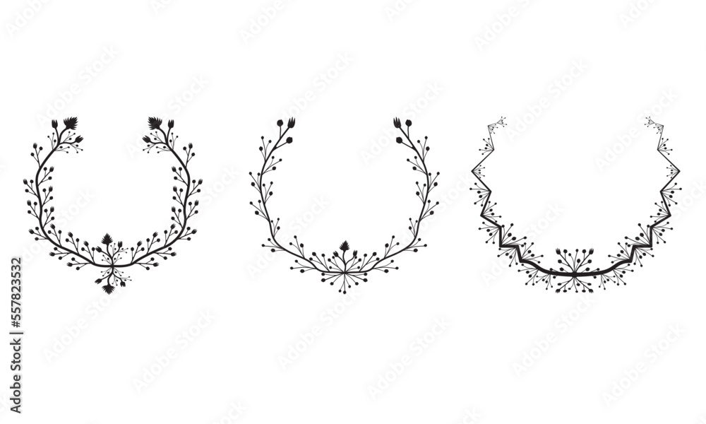 Half crown floral vector set illustration