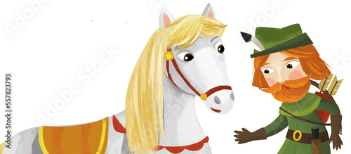 Fototapeta Naklejka Na Ścianę i Meble -  cartoon scene with prince king with his friend horse illustration