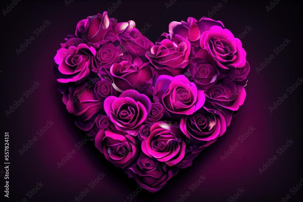 Magenta Rose Heart - 3D generative AI image of a heart made of flowers to celebrate Valentine's Day 2023. February holiday celebration of love, romance, and caring with a modern look and feel Magenta Rose Heart - 3D generative AI image of a heart made of flowers to celebrate Valentine's Day 2023. February holiday celebration of love, romance, and caring with a modern look and feel