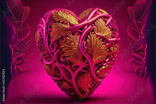  Intricate and Ornate 3D Rose Sculpture -- abstract heart concept design made with contemporary aesthetic by generative AI for February's Valentine's Day holiday to celebrate love and romance
