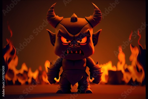 Satan in Hell - The devil is a red demon living in the hellish underworld of Catholic religions. This character is made by generative AI to represent beelzebub, the prince of darkness himself