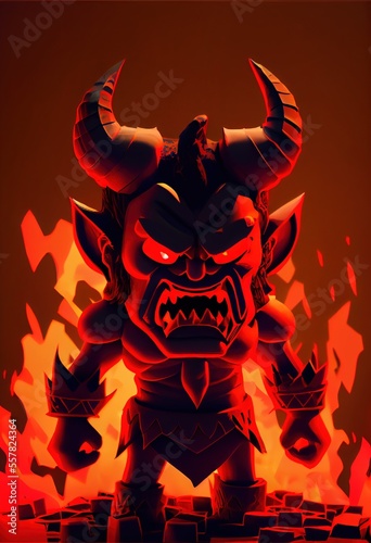 Satan in Hell - The devil is a red demon living in the hellish underworld of Catholic religions. This character is made by generative AI to represent beelzebub, the prince of darkness himself