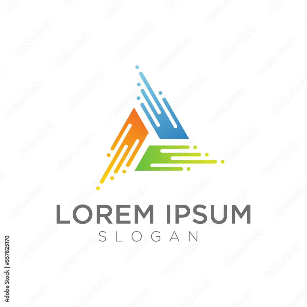 colorful triangle logo design in luxury 3D style, play icon, music player, letter a logo, abstract triangle