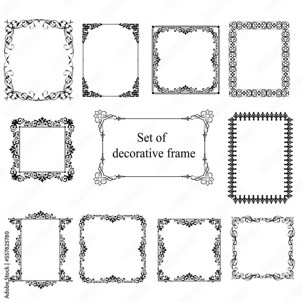 Decorative frames. Retro ornamental frame, vintage rectangle ornaments and ornate border. Decorative wedding frames, antique museum picture borders or deco devider.