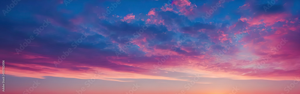 Beautiful sunset sky with pastel pink and purple colors, sunset whit clouds.