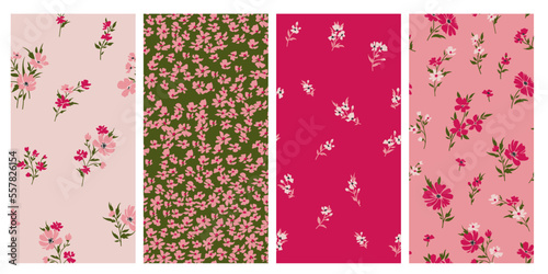 Trendy floral background with elegant small flowers on field for digital wallpaper and garment in liberty style ,ornate vector template
