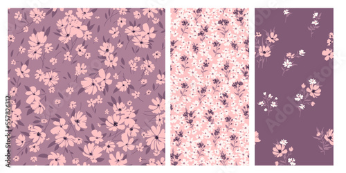 Trendy floral background with elegant small flowers on field for digital wallpaper and garment in liberty style ,ornate vector template