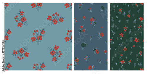 Trendy floral background with elegant small flowers on field for digital wallpaper and garment in liberty style ,ornate vector template