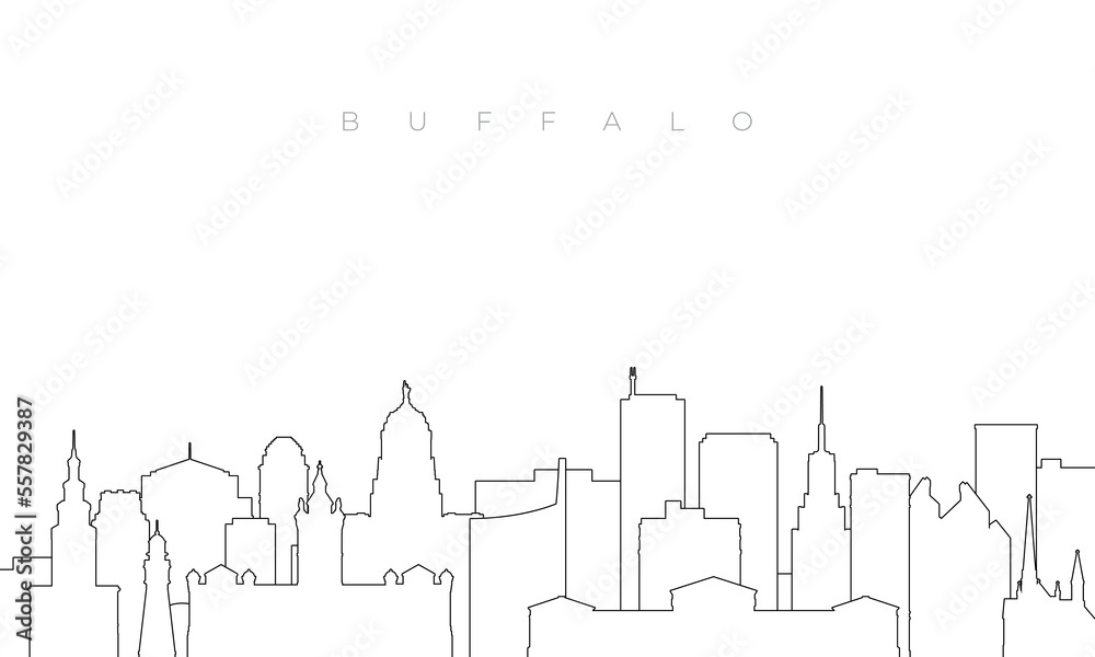Naklejka premium Outline Buffalo skyline. Trendy template with Buffalo buildings and landmarks in line style. Stock vector design.