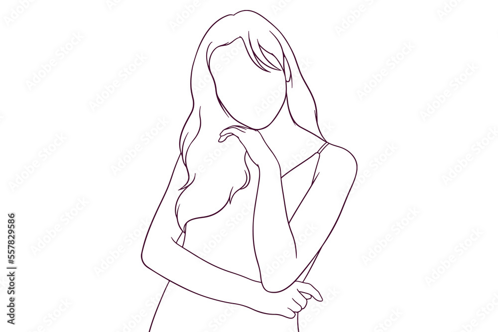 young beautiful woman posing hand drawn style vector illustration young beautiful woman posing hand drawn style vector illustration