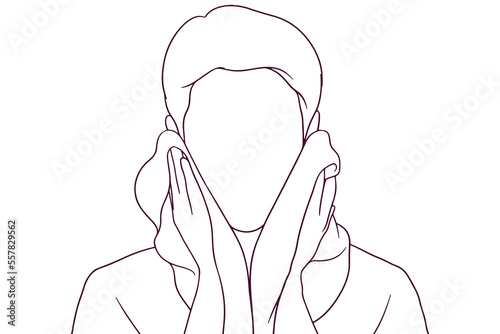 young man drying his face with a towel hand drawn style vector illustration