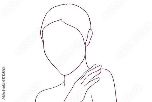 beautiful girl touch her shoulders hand drawn style vector illustration