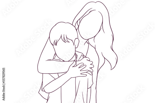happy mom hugging her son hand drawn style vector illustration