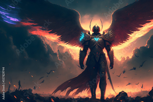 Canvas Print Battle archangel warrior in armor