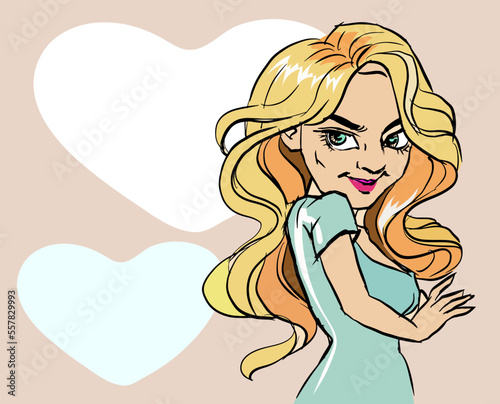 long hair girl with a heart vector for card illustration decoration
