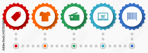 Shop and trade vector icons, shopping flat design web badges collection, business infographic template