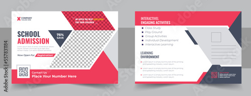 Modern professional school admission eddm postcard template design, Kids back to school education admission postcard template