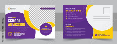Kids back to school education admission postcard template, Modern professional school admission postcard template design