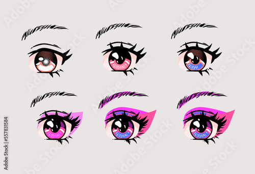 Illustration of a step by step anime eye drawing tutorial. 