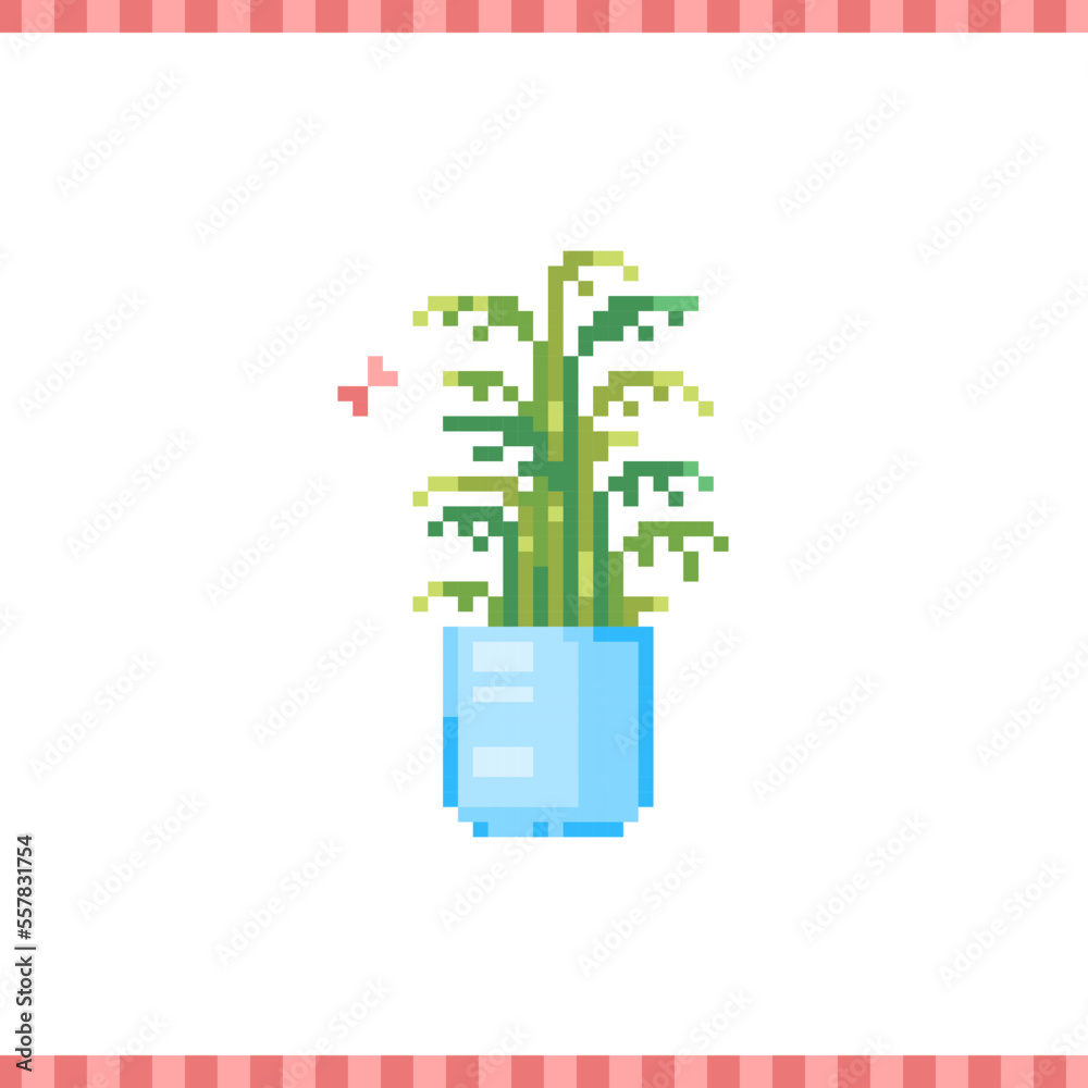 8 bit pixel art palm plant. Retro 90s gaming icon of chamaedorea flower in a pot. Vector modern home flower in flowerpot for game, sticker and print. 8 bit pixel art palm plant. Retro 90s gaming icon of chamaedorea flower in a pot. Vector modern home flower in flowerpot for game, sticker and print.