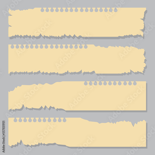 Ripped Pages Design. Torn Paper Notes Torn Edges With Tape, Vector Notepad Realistic Color Stationery Blank Memo Paper