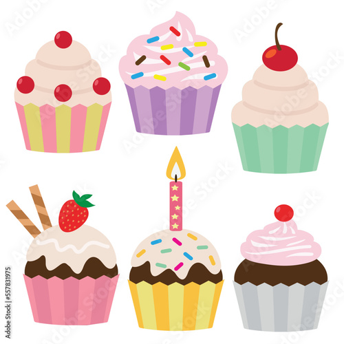 Birthday cupcake vector cartoon illustration