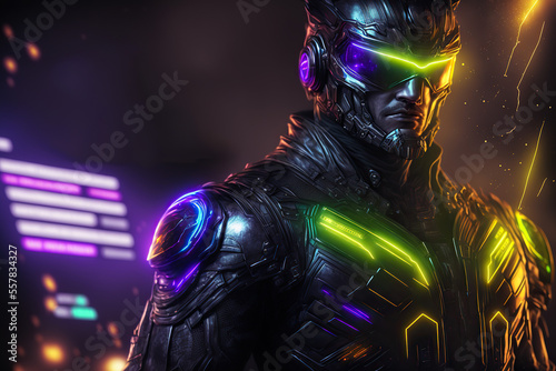 Cyberpunk cyborg with neon, generate ai