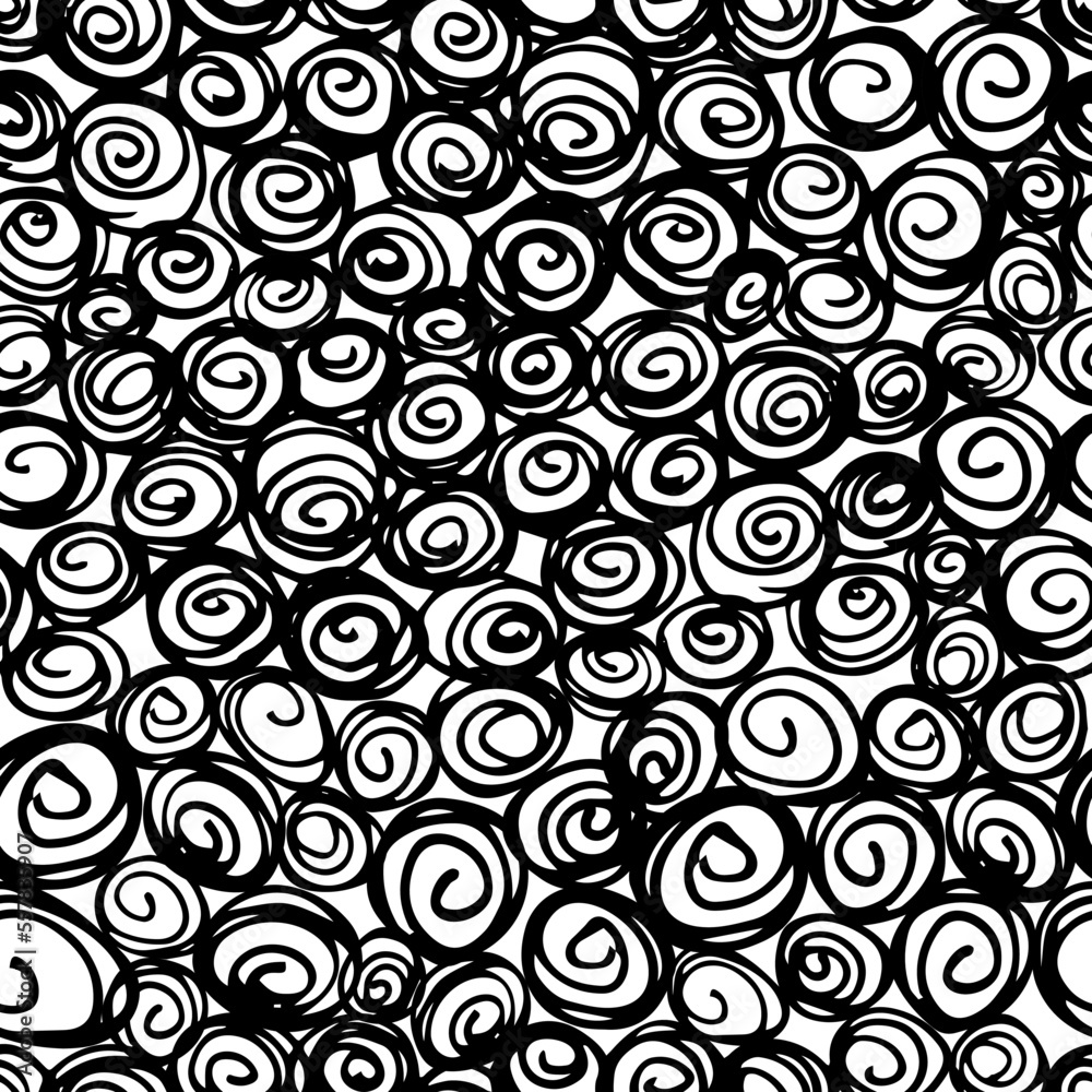 Hand drawn ink doodle simple pattern. Round elements. Monochrome colors. Expressive seamless abstract background in black and white. Trendy brush marks. Vector illustration Hand drawn ink doodle simple pattern. Round elements. Monochrome colors. Expressive seamless abstract background in black and white. Trendy brush marks. Vector illustration