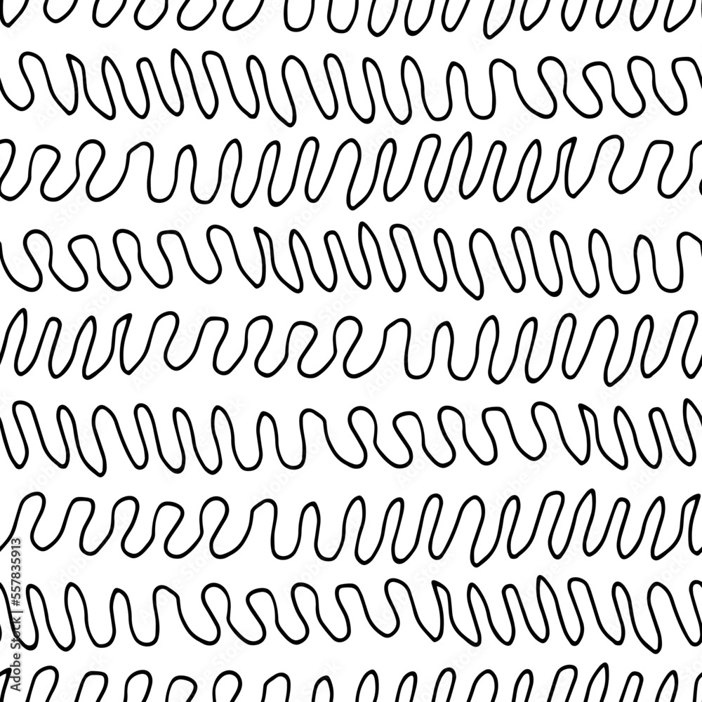 Hand drawn ink doodle simple wave pattern. Monochrome colors. Expressive seamless abstract background in black and white. Trendy brush marks. Vector illustration Hand drawn ink doodle simple wave pattern. Monochrome colors. Expressive seamless abstract background in black and white. Trendy brush marks. Vector illustration