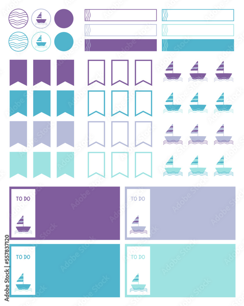 Vecteur Stock Set of planner stickers. Printable planner stickers. Planners  and weekly days label. Bullet journal stickers, planner, scrapbook stickers  design. | Adobe Stock