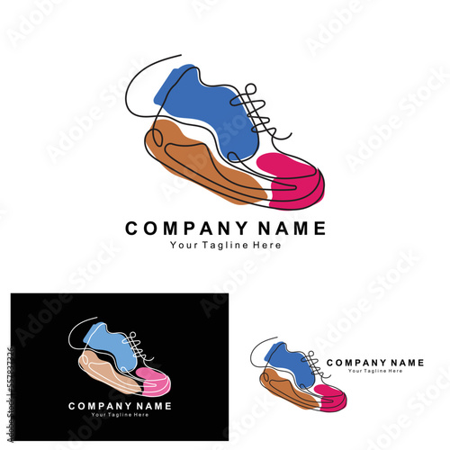 Sneakers Shoe Logo Design, vector illustration of trending youth footwear, simple funky concept