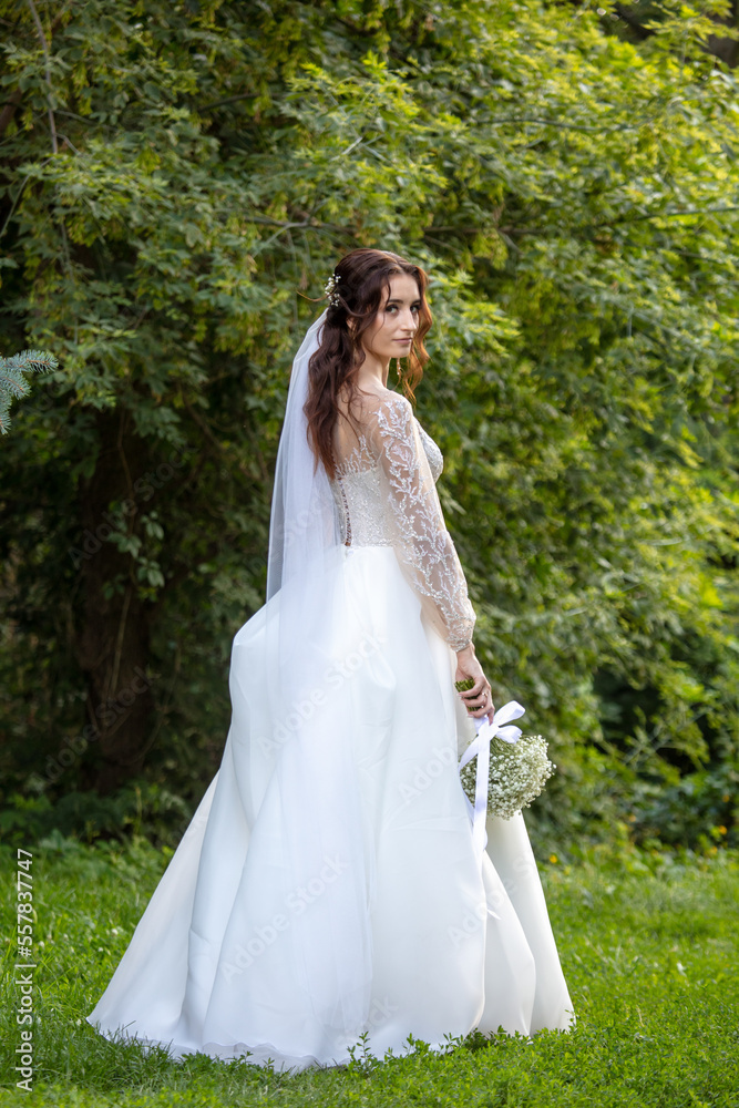 Portrait of a girl in a wedding dress