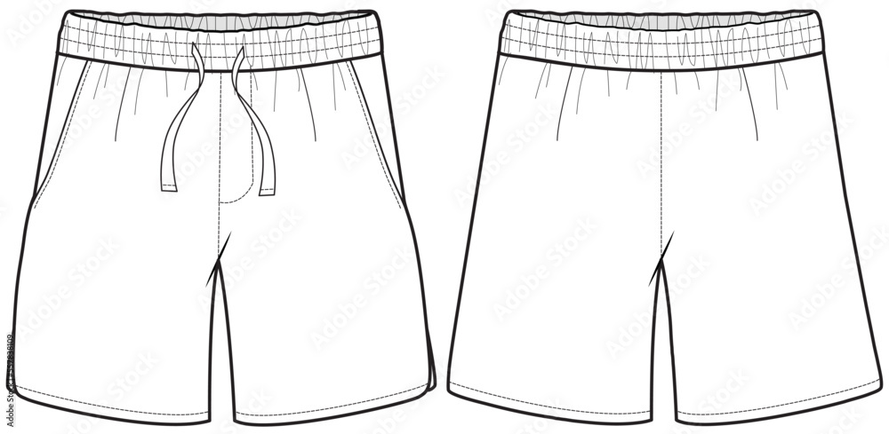 shorts flat sketch technical cad drawing vector template Stock Vector ...