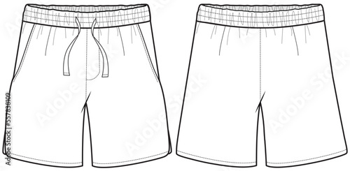 shorts flat sketch technical cad drawing vector template