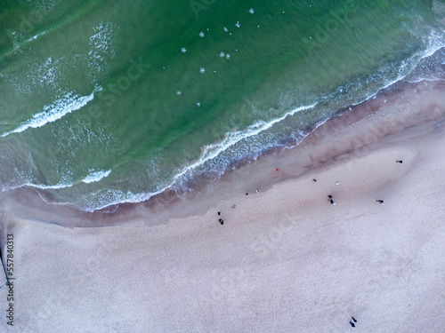 Obraz na płótnie Aerial view. The sea as seen from above. Water, sand, waves, beach, landscape, nature, winter, park. w salonie