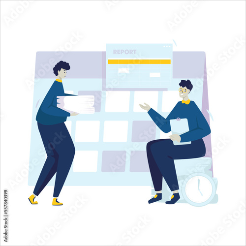 Report time deadline teamwork management vector illustration