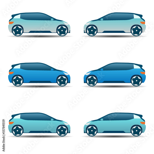 Vector banner with electric car.  Isolated electric car. Vector illustration. Modern SUV car. Side view of a crossover vehicle isolated on white background. Vector car icon for road traffic 
