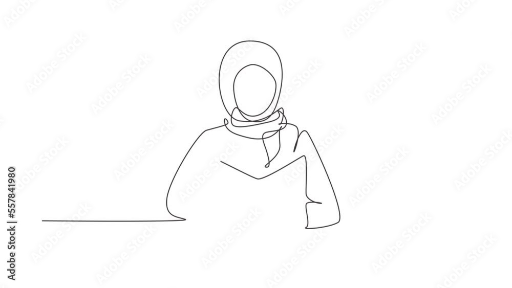 Self drawing animation of single line draw Arab girl reading book ...