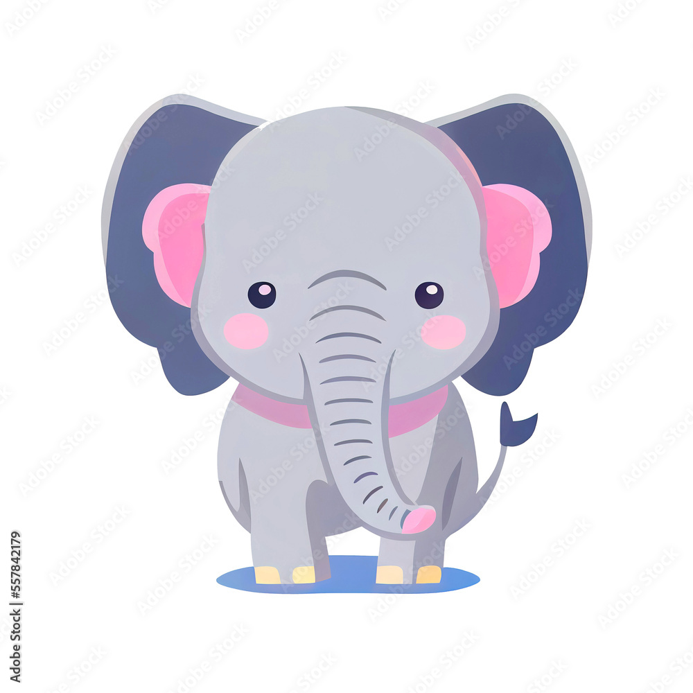 Naklejka premium Cute elephant in flat cartoon illustration style (Generative AI)