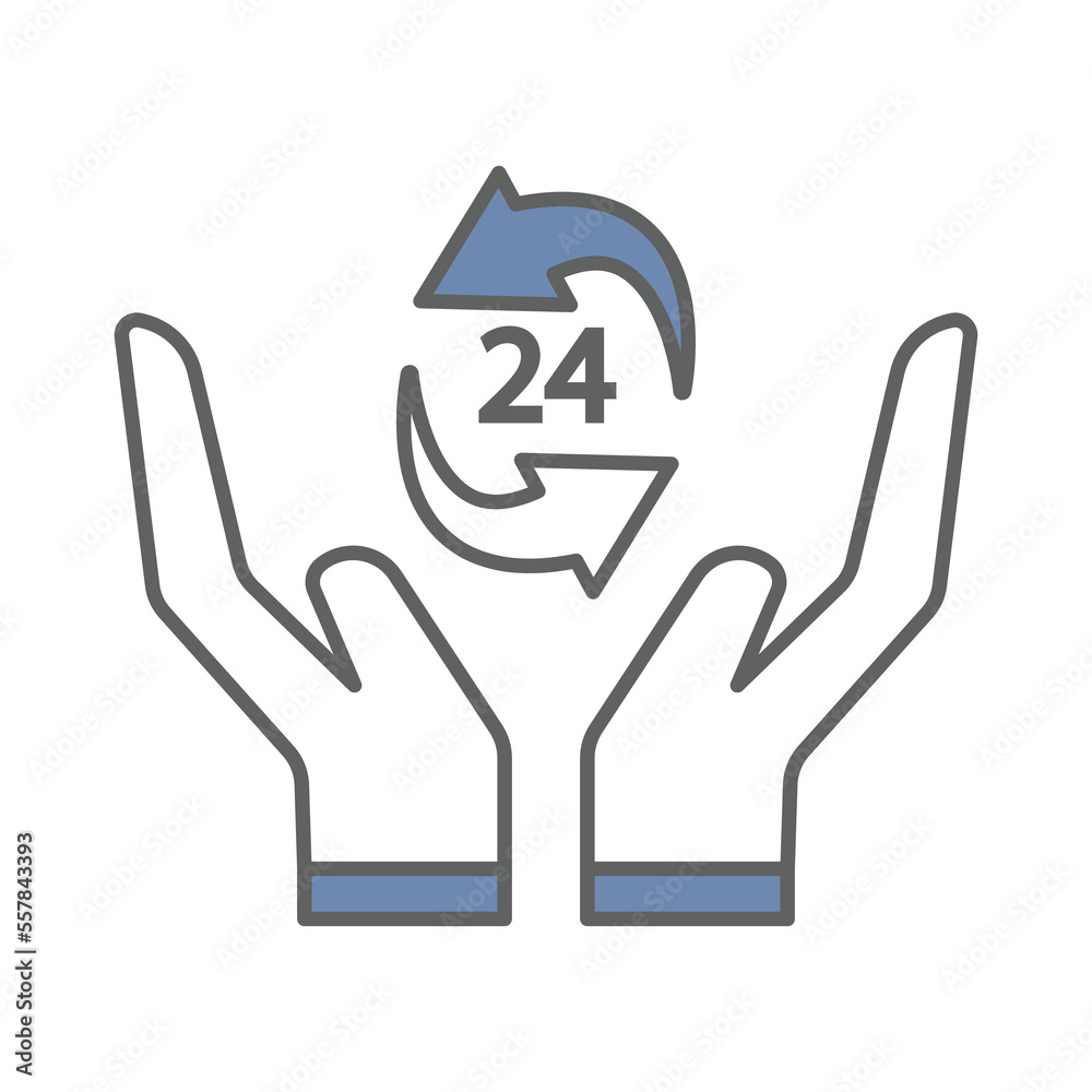 hand icon illustration with arrow and 24 hour. suitable for order safety icon. icon related to logistic, delivery. Two tone icon style. Simple vector design editable hand icon illustration with arrow and 24 hour. suitable for order safety icon. icon related to logistic, delivery. Two tone icon style. Simple vector design editable