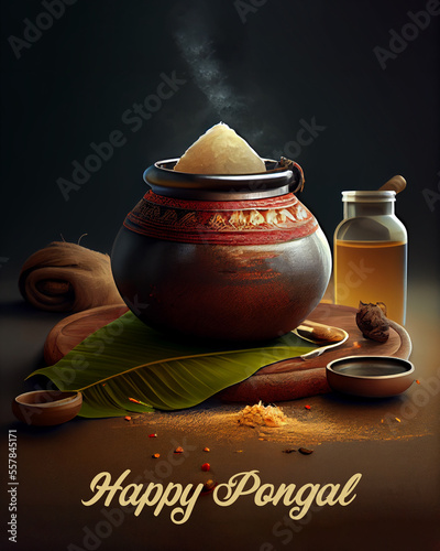 Fototapeta Illustration of Happy Pongal Holiday Harvest Festival of Tamil Nadu South India greeting background