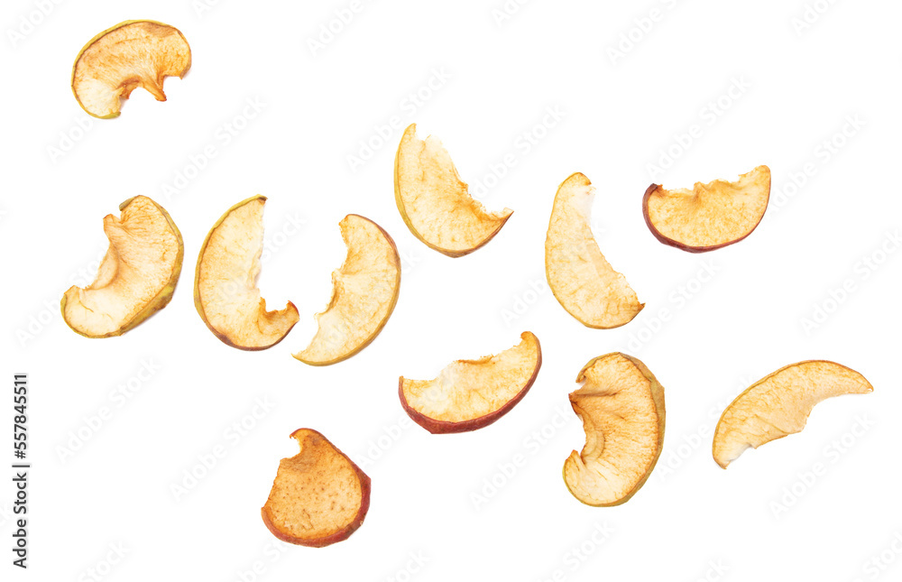 Dried apples isolated on white background.