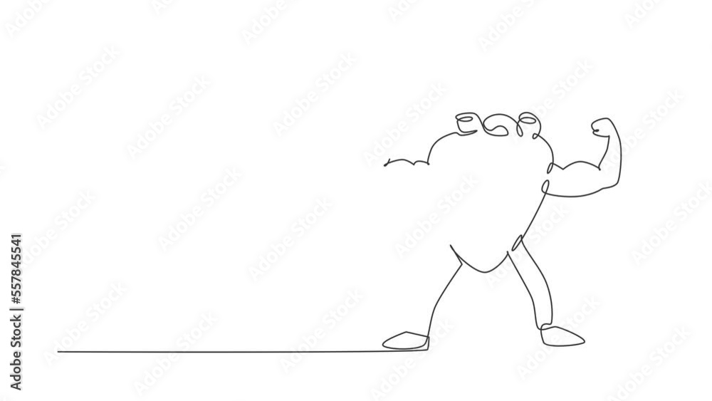 Self drawing animation of single one line draw strong and healthy human heart organ. Heart with double biceps, bodybuilder. Sport and fitness for health. Continuous line draw. Full length animated Self drawing animation of single one line draw strong and healthy human heart organ. Heart with double biceps, bodybuilder. Sport and fitness for health. Continuous line draw. Full length animated