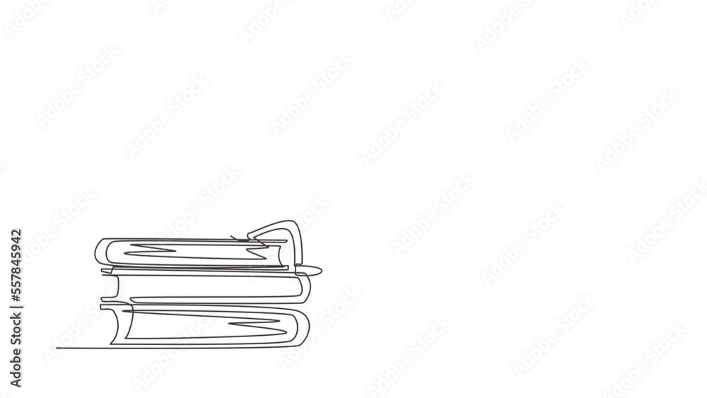 Animated self drawing of continuous line draw cartoon brain reading book. Brain character sitting on stack of books. Learn and study print. Education school poster. Full length single line animation Animated self drawing of continuous line draw cartoon brain reading book. Brain character sitting on stack of books. Learn and study print. Education school poster. Full length single line animation